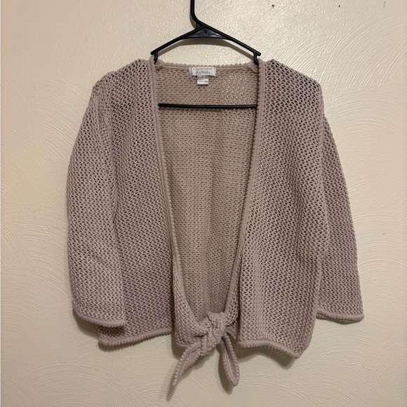 Christopher & Banks Cream Cardigan with Ribbed Knit and Tie-Front - Picture 1 of 8